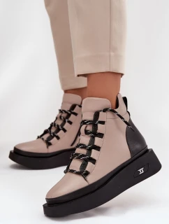 Kožené dámské kotníčkové boty na platformě s Béžové model 21712054 - Artiker