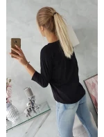 Blúzka s 3D grafikou vtáka čierna