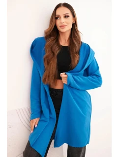 Dámská bavlněná bunda s kapucí a prodlouženým předním dílem chabrová