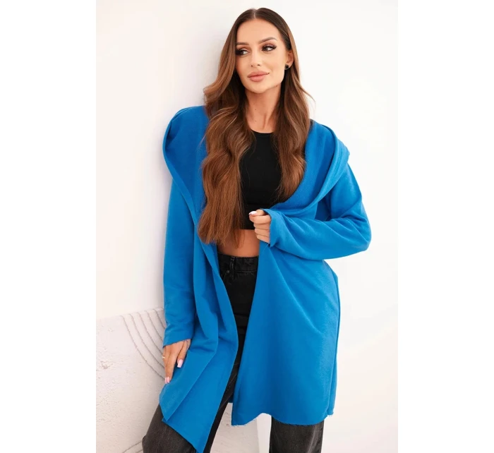 Dámská bavlněná bunda s kapucí a prodlouženým předním dílem chabrová