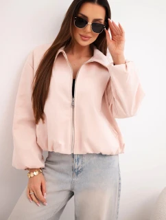 Dámska bunda so zipsom a balónovými rukávmi púdrovo ružová