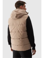 Bezrękawnik Puchowy Męski Z Kapturem 4FWAW24TVJAM144-83S Beżowy