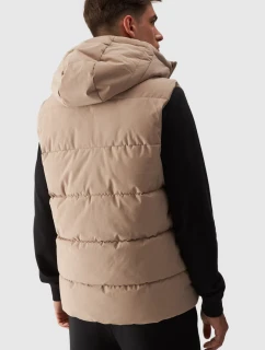 Bezrękawnik Puchowy Męski Z Kapturem 4FWAW24TVJAM144-83S Beżowy