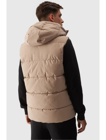 Bezrękawnik Puchowy Męski Z Kapturem 4FWAW24TVJAM144-83S Beżowy