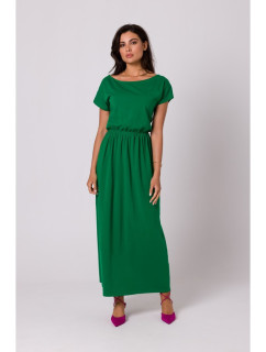 B264 Maxi šaty s elastickým pásom - zelené