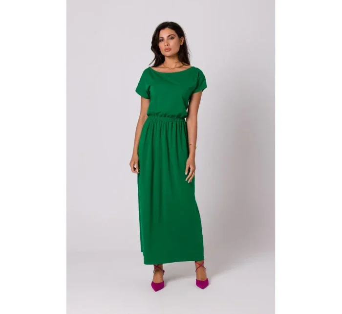 B264 Maxi šaty s elastickým pásom - zelené