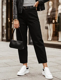 Jeansy damskie fit z wysokim stanem z paskiem czarne model 22365071 - FashionStreet