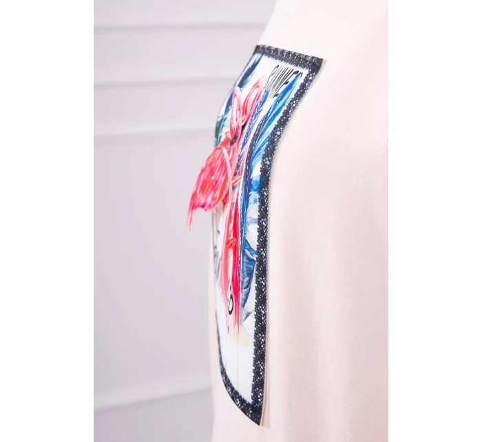 Blúzka s 3D grafikou plameniaka púdrovo ružová