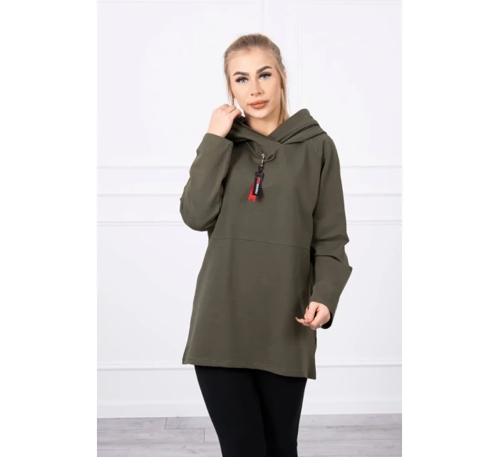 Tunika na zips s kapucňou Oversize khaki farba