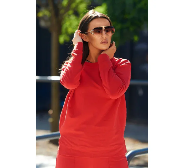 Bavlnený komplet Mikina + Nohavice so širokými nohavicami červený