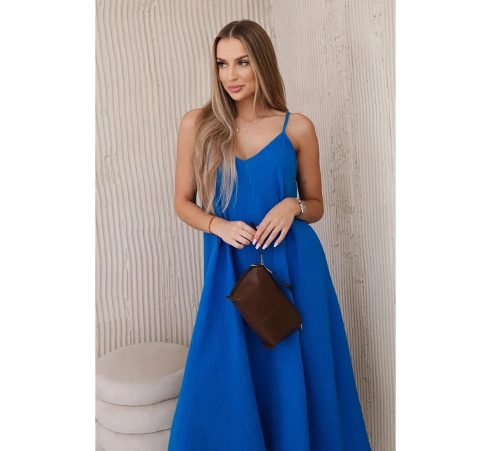 Mušelínové šaty na ramínka chrpově modrá