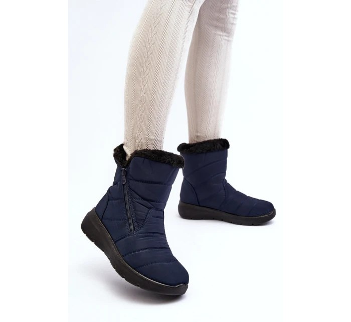 Dámské zimní boty na zip s kožešinou modré model 21644806 - Boto