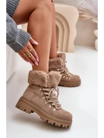 Sznurowane Trapery Damskie Z Futerkiem Ciemnobeżowe Vaminia Sznurowane Trapery Damskie Z Futerkiem Ciemnobeżowe Vaminia