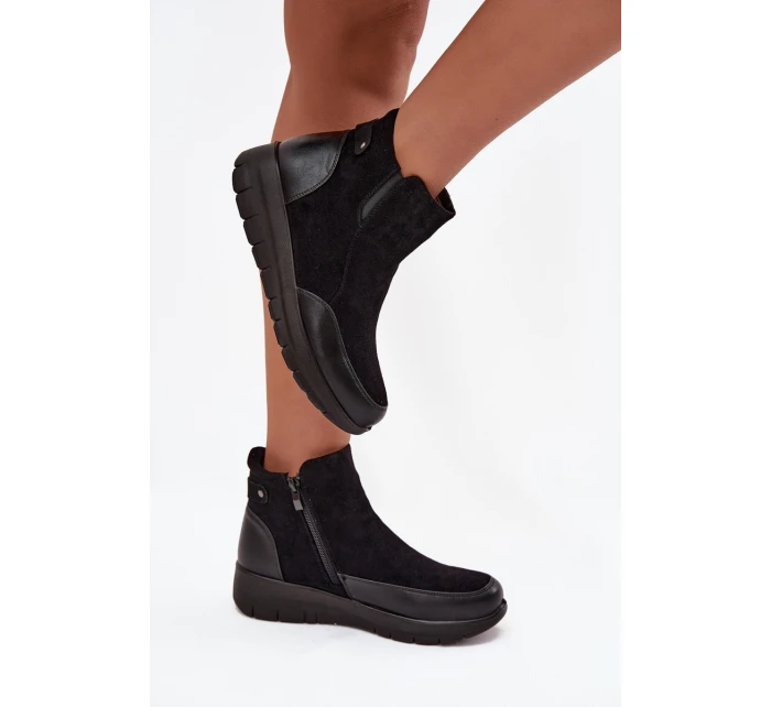 Dámské kotníkové boty na zip kožešinou Černé model 21714328 - Boto