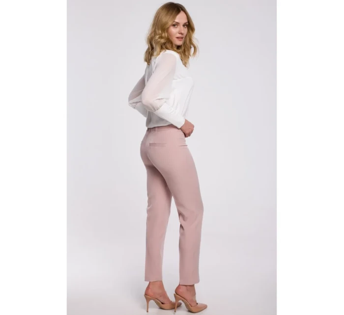 K055 Nohavice s úzkymi nohavicami - krepová ružová
