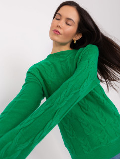 Zelený sveter s káblami, voľný strih