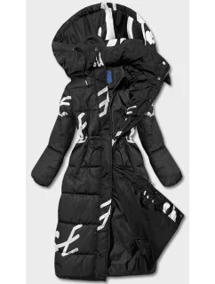 Dámska dlhá zimná bunda s čiernym a bielym nápisom (AG3-3028)