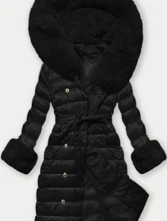 Dámsky čierny páperový kabát so zapínaním na gombíky (5M3160/1-392)