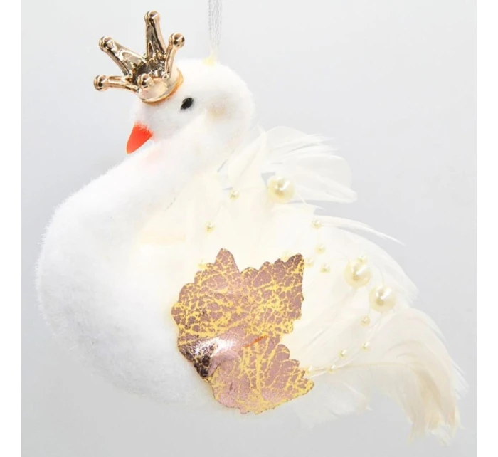 DEKORATÍVNA LABUŤ ZÁVESNÁ OZDOBA 17CM PERLEŤOVÉ KRÍDLA