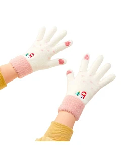 Dámske zimné rukavice so snehuliakom a vianočným stromčekom - bielo-ružové