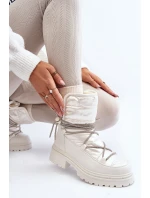 Dámské bílé zimní boty s ozdobným šněrováním model 21645231 - Boto