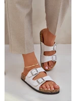 Materiałowe Klapki Na Korkowej Podeszwie Z Klamrami Jasnoszare Atera Materiałowe Klapki Na Korkowej Podeszwie Z Klamrami Jasnoszare Atera