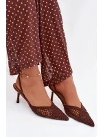 Kožené sandály s pletením na hnědé model 21919237 - Boto