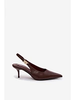 Dámské sandály z umělé kůže na jehlovém podpatku Čokoládové Jelissey