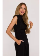 M890 Kombinéza s výstrihom a širokými nohavicami - čierna