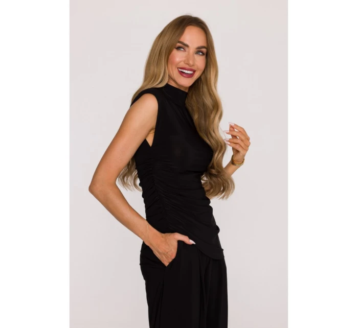 M890 Kombinéza s výstrihom a širokými nohavicami - čierna