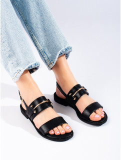 Komfortné dámske čierne sandále bez podpätku