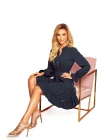 332-1 Šaty s volánmi a zlatými gombíkmi - BOTTLE GREEN 332-1 Šaty s volánmi a zlatými gombíkmi - BOTTLE GREEN