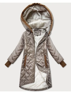 Béžová prošívaná dámská bunda s ozdobnými vsadkami model 21308853 - HONEY WINTER