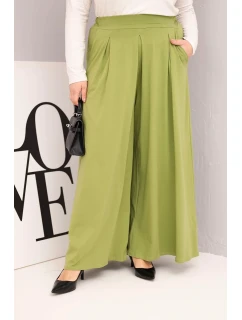 Dámské bavlněné kalhoty Plus Size s širokým střihem a volným střihem pistáciové