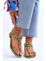 Damskie Sandały Japonki Z Kamieniami Zielone Lenisa