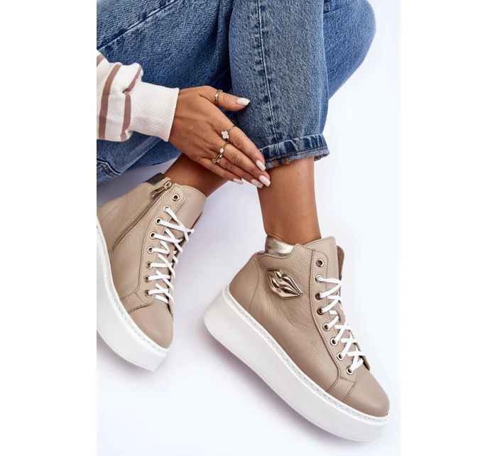 Trampki Damskie Wysokie Na Suwak Lemar Beżowe Katerin Trampki Damskie Wysokie Na Suwak Lemar Beżowe Katerin