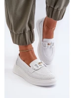 Dámské kožené mokasíny na platformě bílé model 21655823 - S.Barski