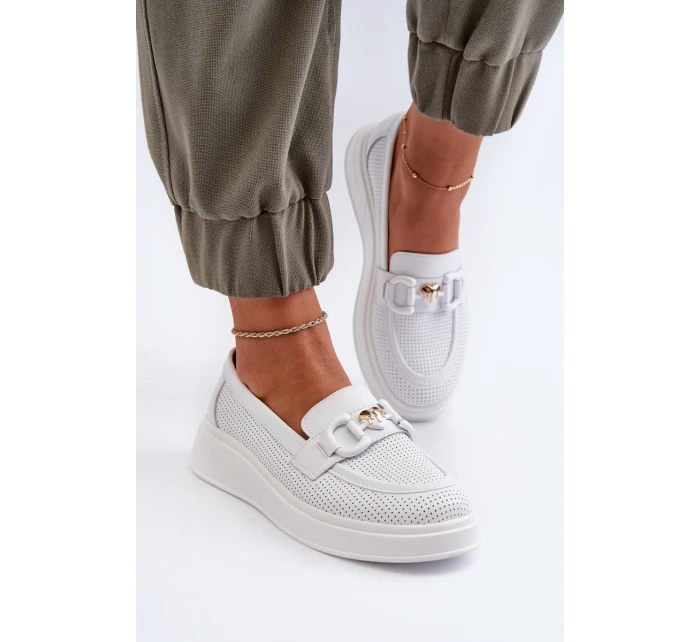 Dámské kožené mokasíny na platformě bílé model 21655823 - S.Barski