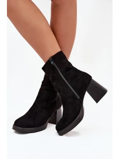 Dámské Botky Na Podpatku Z Eko Semiše Se Zipem Černé model 21705632 - Boto