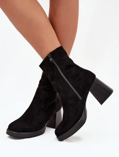 Botki Damskie Na Słupku Z Eko Zamszu Zamek Czarne Serinna