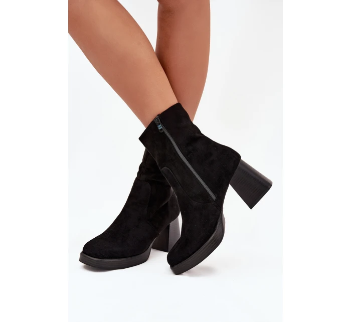 Dámské Botky Na Podpatku Z Eko Semiše Se Zipem Černé model 21705632 - Boto Dámské Botky Na Podpatku Z Eko Semiše Se Zipem Černé model 21705632 - Boto
