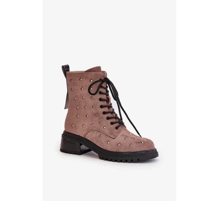 Zdobené členkové topánky Workery Dámske zateplené topánky D&A Taupe Zdobené členkové topánky Workery Dámske zateplené topánky D&A Taupe