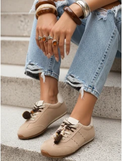 Dámske semišové tenisky s ozdobnými lodičkami béžovej farby FashionStreet ZY1411