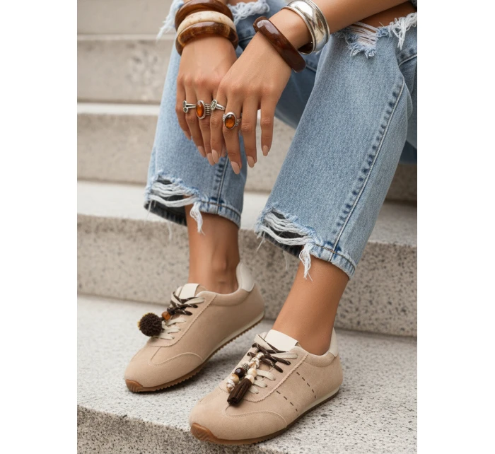Dámske semišové tenisky s ozdobnými lodičkami béžovej farby FashionStreet ZY1411