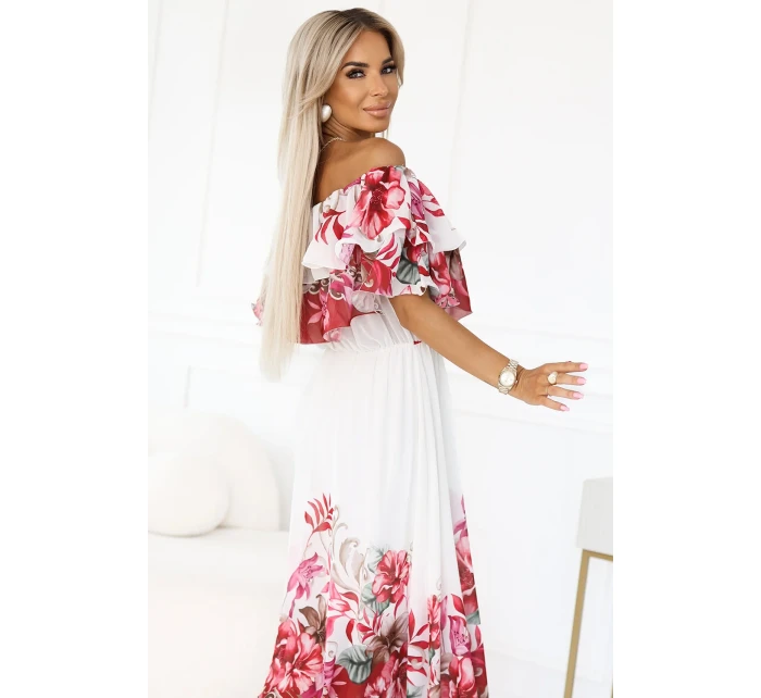 Dlouhé letní španělské šaty s červeným květinovým model 21176213 - numoco basic Dlouhé letní španělské šaty s červeným květinovým model 21176213 - numoco basic