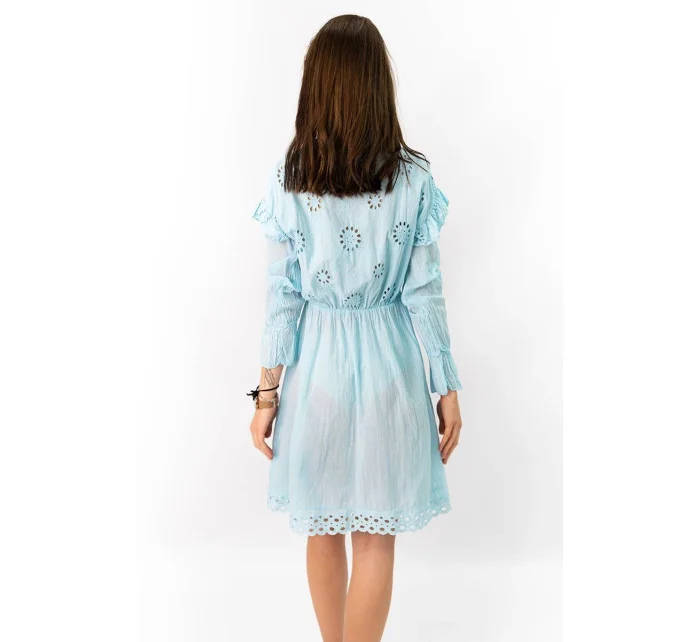 Světle modré bavlněné dámské šaty s výšivkou model 7274562 - MADE IN ITALY