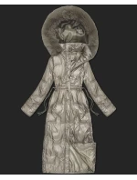 Dlouhá béžová dámská prošívaná zimní bunda model 21748238 - HONEY WINTER