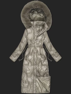 Dlhá béžová dámska prešívaná zimná bunda (T2-2221#-62)