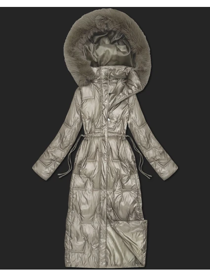 Dlouhá béžová dámská prošívaná zimní bunda model 21748238 - HONEY WINTER