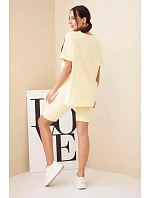 Dámský bavlněný komplet s krátkým rukávem a šortkami žlutý